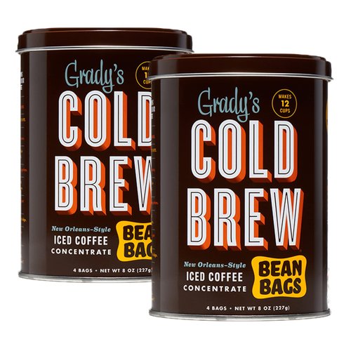 GRADY’S Cold Brew Coffee | Original - Brewed Strong | New Orleans Style Cold Brewed coffee Concentrate | Medium Roast Gourmet Coffee | Coffee Can | 8 Bean Bags | 24 Total