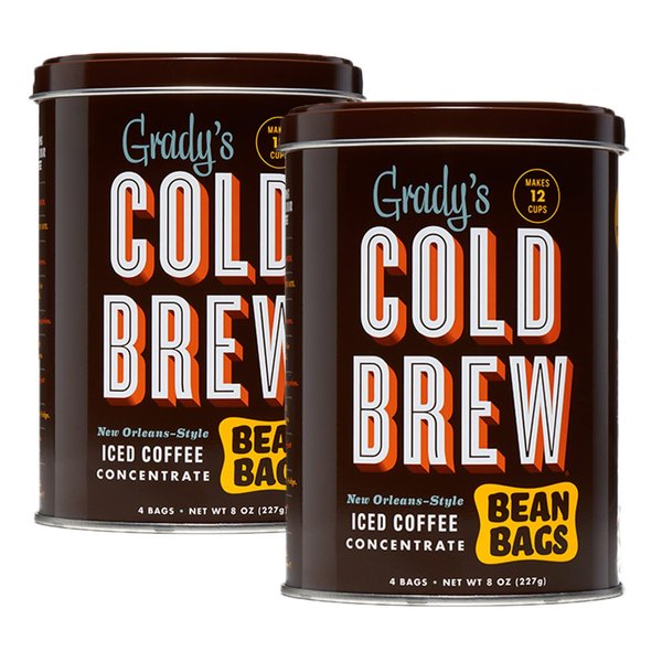 GRADY’S Cold Brew Coffee | Original - Brewed Strong | New Orleans Style Cold Brewed coffee Concentrate | Medium Roast Gourmet Coffee | Coffee Can | 8 Bean Bags | 24 Total