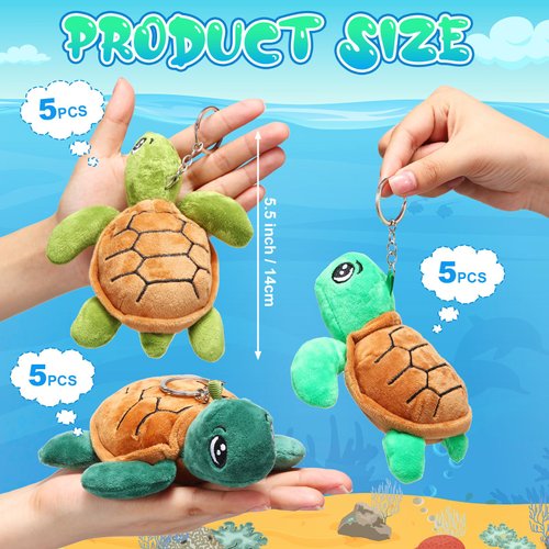 Hinly 15 Pcs Plush Turtle Stuffed Animals Bulk 5.5 Inch Sea Turtle Stuffed Keychain Adorable Turtle Plushie for Boys Girls Birthday Carnival Undersea Party Favors Gifts Bag Stuffers(Green Series)