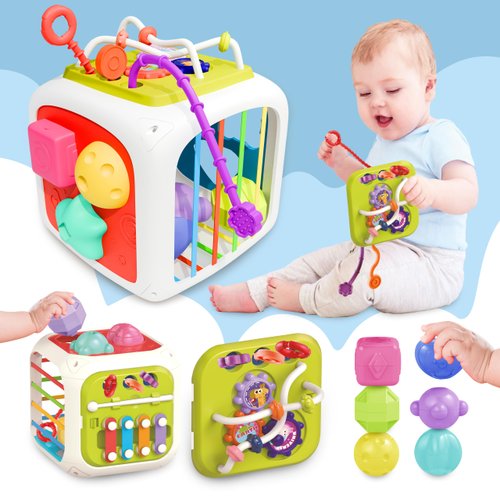 booko Activity Cube 7in1 – Montessori Toy for 1-2 Year Old Babies – Busy Cube Early Development Sensory Toy for Toddler Age – Birthday Gift for Boys & Girls 6-12-18 Months