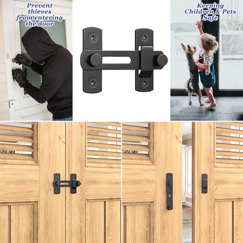 DOUBLE 2 C Barn Door Lock, Sliding Barn Door Lock Hardware Gate Latches, Carbon Steel Door Latches for Barn Door Cabinet Window Closet Door, Black