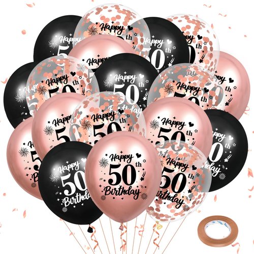 50th Birthday Balloons 18Pcs Rose Gold and Black 50th Balloons 50th Birthday Party Decorations for Women 12 Inch Confetti Latex Vintage Sweet 50th Balloons for 50th Birthday Anniversary Party Supplies