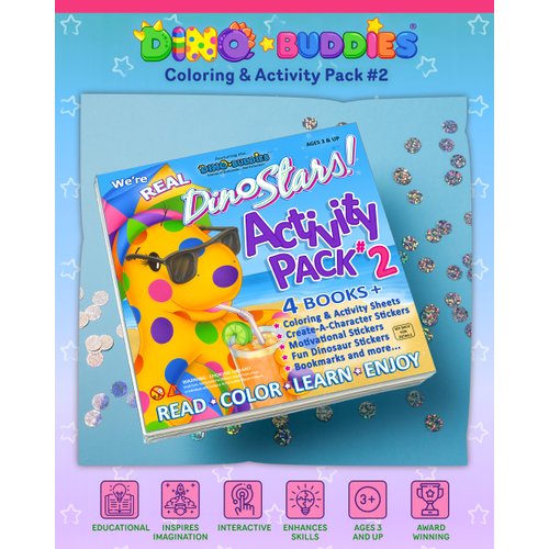 Dino-Buddies® Coloring & Activity Pack #2 - Cute Dinosaur Coloring Book with Stickers, Make-A-Face & Motivational Sheets - Activities for Kids Ages 3+