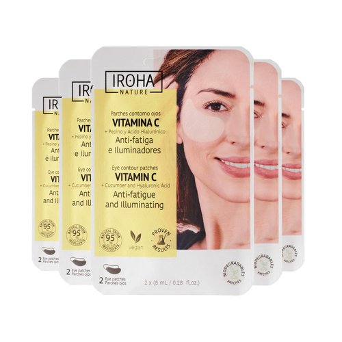 IROHA NATURE Eye Masks for Anti-Fatigue & Illuminating, Pack of 5 Pairs - Reduces Dark Circles, Puffiness - Hydrating with Vitamin C, Cucumber, Hyaluronic Acid - Vegan, Cruelty-Free Skincare Treatment