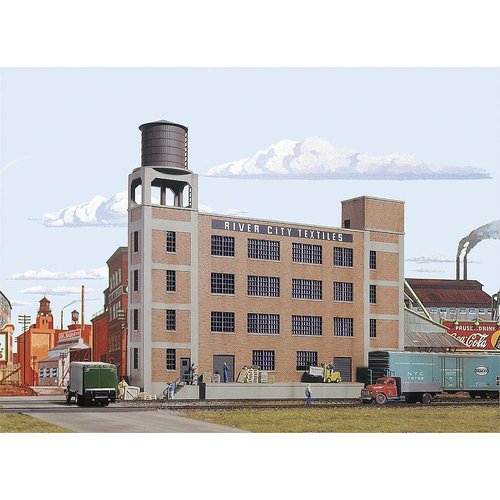 Walthers Cornerstone Series174 HO Scale Background Building - Kit River City Textiles - 12-7/8" x 2-3/8" x 11-1/8" 32.1 x 5.9 x 27.8cm