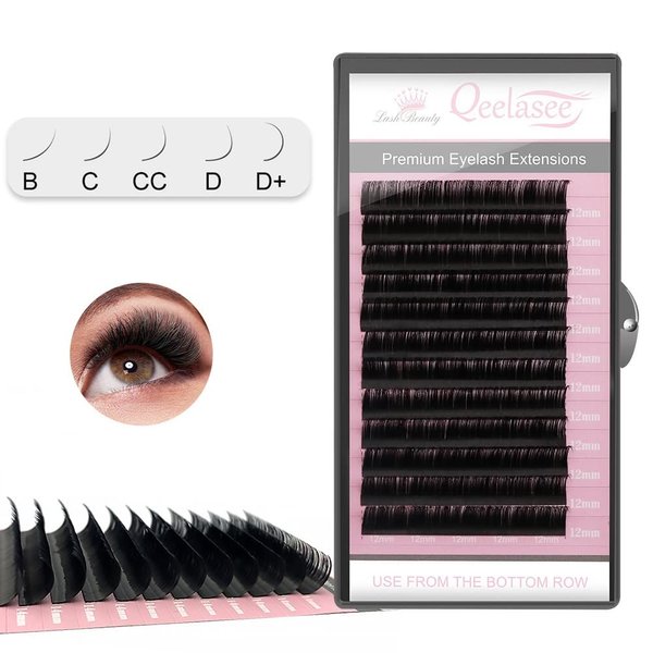 Qeelasee 0.07 Thickness C Curl 11mm Volume Mink Eyelash Extensions Silk Individual Lash Extensions Semi-permanent Pure Korean Silk lashes Soft Application for Professional Salon Use