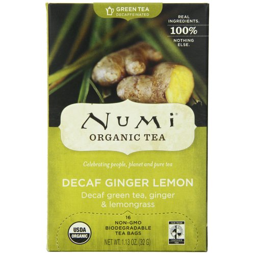 Numi Organic Tea Decaf Ginger Lemon Green Tea, 16 Count (Pack of 3), (Packaging May Vary)