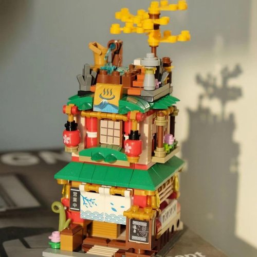 YILETKC Japanese Street View Hot Spring Shop Building Kits, 399 PCS Modular House Building Set Mini DIY Building Model Set, Architecture Modular Construction Set Gift for Adults and Teens