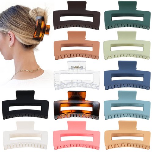 Sisiaipu Hair Clip, 12 Pcs Medium 3.5 Inch Square Claw Clips for Thick and Thin Hair, Non-Slip Hair Accessories for Women and Girls