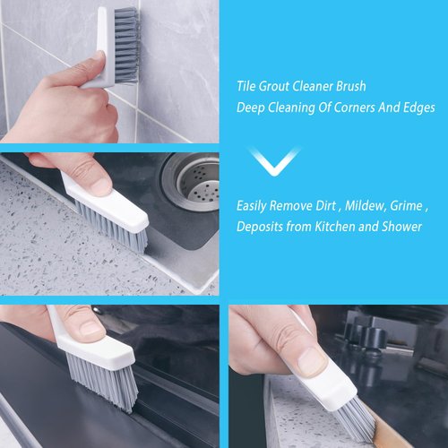 Lumkew Grout Cleaner Brush V Shape, Stiff Grout Cleaning Brushes for Tile Floor, Handheld Grout Scrub Brush Set for Shower, Bathroom, Kitchen, Household Use,2 pcs