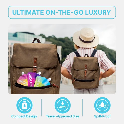 TYCHO Travel Size Shampoo and Conditioner Sets - Moisturizing Shampoo, Conditioner for Dry Hair & Body Wash for Sensitive Skin | Travel Bag, Paraben-Free, Vegan, & Cruelty-Free 30mL (1 fl oz)