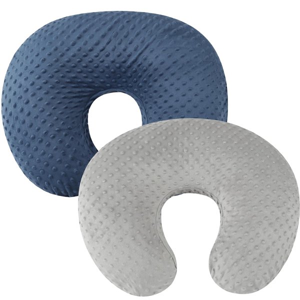 Minky Nursing Pillow Cover Set 2 Pack Nursing Pillow Slipcovers, Ultra Soft Compatible with Boppy Pillow,Standard Pillow for Baby Boy Girl Grey Navy