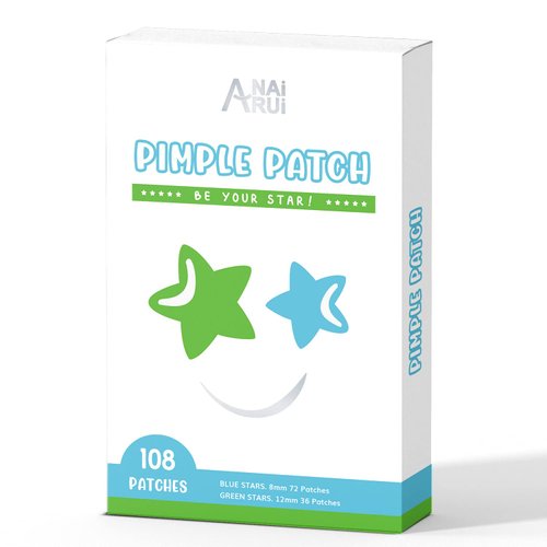 ANAI RUI Acne Patch Pimple Patch, Star-Shaped Pimple Patch, Hydrocolloid Acne Stickers Acne Patch, 108 Dots Patches Acne Absorbing Cover Patch for for Acne Blemish, Pimples, Whiteheads, Zit,12mm & 8mm