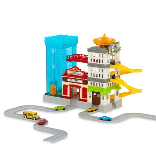 Driven by Battat – Pocket Big City Cruisin' Fleet – 60pc City Playset for Kids – Toy Cars Included – Buildings, Ramp, Tracks & More – Kids 3 Years +