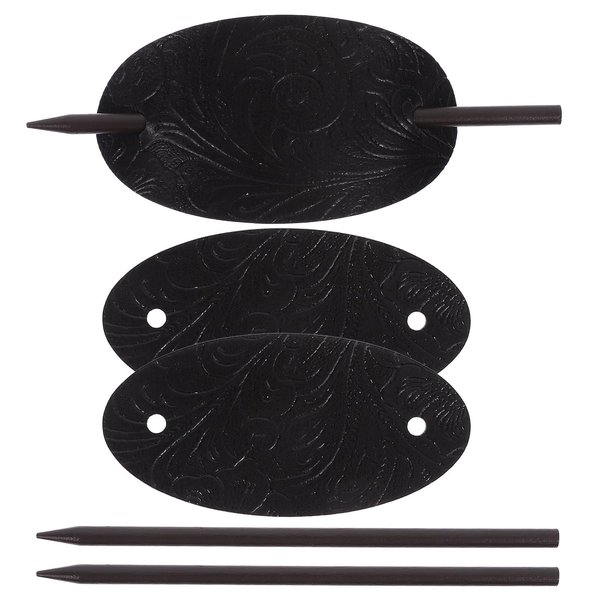 LALAFINA 3Pcs Leather Hair Barrette with Stick Oval Shape Hair Pins Hairpin Ponytail Holders Hair Stick Headdress Hair Styling Stick for Women Girls (Black)