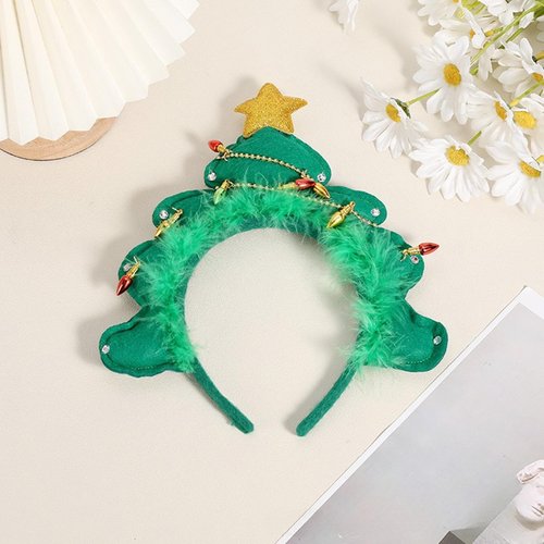 ZEYER Christmas Headband Green Christmas Tree Headband with Star and Small Colored Light Design Hair Band Hair Accessories