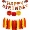 Dulousia Fire Truck Party Supplies - Fireman Happy Birthday Banner, Paper Pom Pom Tissue Tassels, Firefighter Birthday Balloon, Fire Truck Birthday Party Decorations