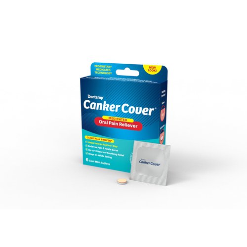 Dentemp Canker Cover - Canker Sore Medicine Pain Reliever (6 Counts) - Canker Sore Treatment to Relieve Canker Pain, Mouth Sores & Mouth Irritation - Fast Acting Canker Sore Relief Tablets for Adults