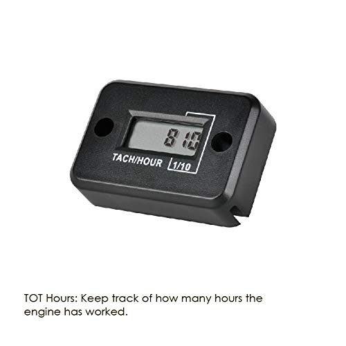 Jayron Tach Hour Meter Digital LCD Inductive Tachometer No Battery Powerful Timing RPM Measuring Waterproof Design,for Gas Engine Lawn Mower Motorcycle Snowmobile Generator(2/4 Stroke) (Black)