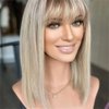 MoCulot Mid-length Layered Topper Wig With Bangs,Ombre Ash Blonde Wigs for Women Light Blonde Straight Wig with Curtain Bangs Shoulder Length Natural Synthetic Wig for Daily Use