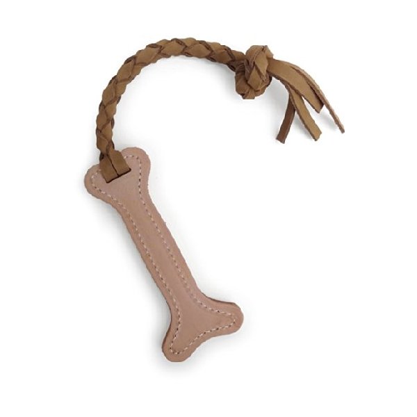 Auburn Leathercrafters Leather Tug Dog Toy - Bone
