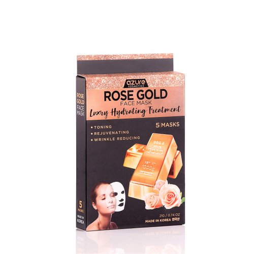 AZURE Rose Gold Luxury Hydrating Facial Sheet Mask - Firming, Lifting & Deeply Moisturizing - Helps Reduce Fine Lines & Wrinkles, Signs of Aging & Dry Patches - Skin Care Made in Korea - 5 Pack