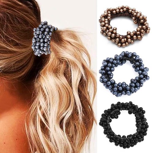 CAKURE Pearl Hair Ties Brown Elastic Hair Bands Stretchy Ponytail Holder with Pearl Hair Accessories for Women and Girls (Pack of 3)