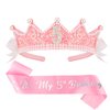 CUBACO Birthday Crown Headband Birthday Girl Crown and Sash, Birthday Girl Headband Princess Pink Crown 5 Year Old Girl Gift Outfit Birthday Decorations,Suitable for Party Favors Decorations
