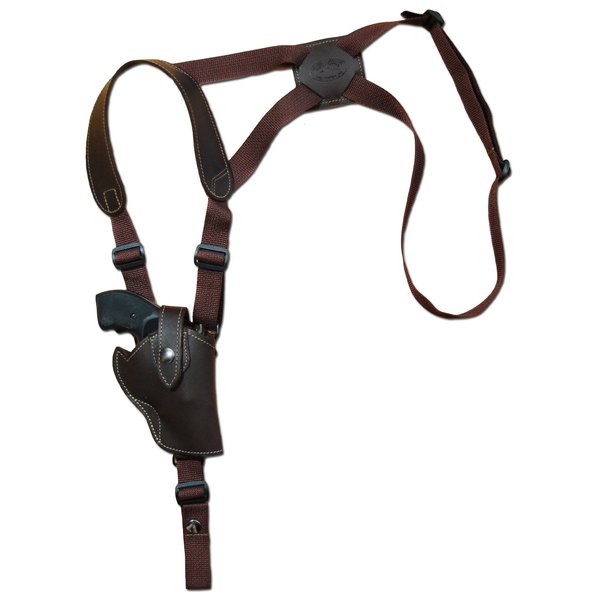 Barsony Brown Leather Vertical Cross Harness Shoulder Holster for RUGER SP101 right