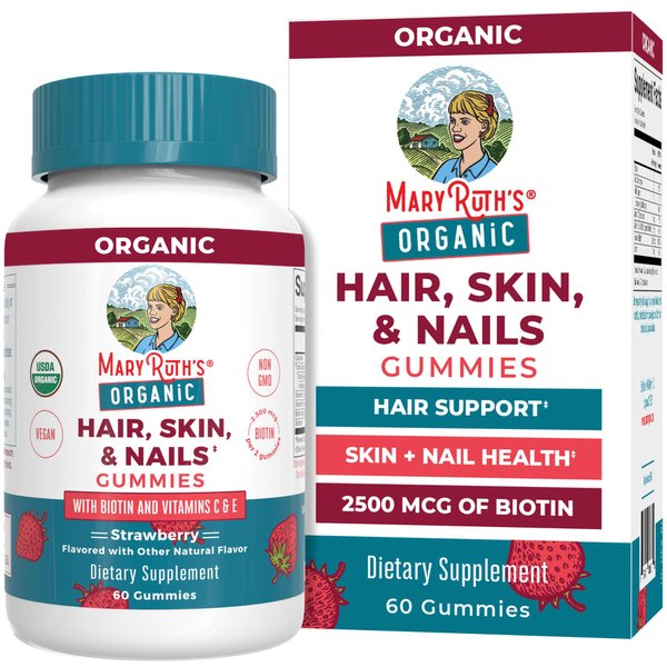 MaryRuth Organics Hair | Skin | and Nails Vitamins | Biotin Gummies with Vitamin C & Vitamin E | Hair Growth Vitamins | Skin Care | Nail Strength | USDA Organic Gummies for Ages 14+ | 60 Count