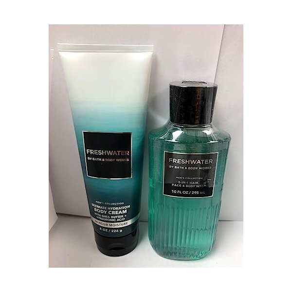 Bath and Body Works Men's Collection Freshwater 2 in 1 Hair and Body Wash 10 Oz and Body Cream 8 Oz.