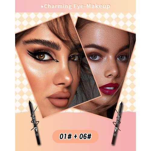 Black Brown Gel Eyeliner Pencil-2Pcs Multi-Use Gel Eye Liner Eyeshadow Pen,Long Lasting Waterproof Smudge-proof Water Line Pencil,Professional Eye Makeup Set for Women with Pencil Sharpener-01+06