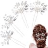 OIIKI 4PCS Wedding Pearl Flower Hair Clips, Bridal Rhinestone Pearl Hair Pins, U Shape Wedding Hair Accessories for Brides, Women, Girls - Silver (2 styles)