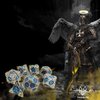 FOXBITE Hollow Metal Polyhedral Dice Set D&D RPG Suitable for Dungeons and Dragons Role Playing Games Blue and Silver