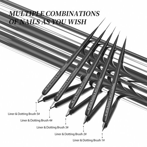 Tipsketch Nail Art Liner Brushes 5Pcs Dotting Pen Tools Nail Art Brushes Thin Liner Set(4/8/12/15/20 mm) for Long Lines, Thin Details Gel Polish Nail Paintings Double-End Nail Art Tools