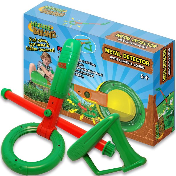 Nature Bound Kids Junior Metal Detector - Adjustable Detection for Kids with Lights & Sounds, Short Or Long Handle, Lightweight Design for Beginner Treasure Hunters, Kids Ages 6 +, Green