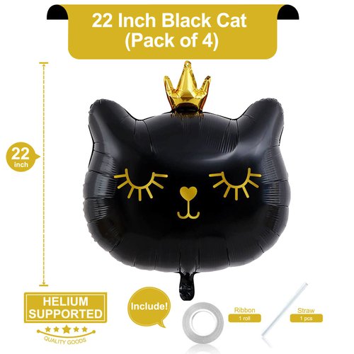 Giant Cat Balloons 22 Inch Adorable Black Crown Kitty White Cat Balloons for Kitten Pet Cat Theme Birthday Party Decorations