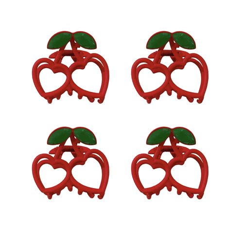 LARATH 4 Pieces Small Alloy Hair Claw Clips Cherry-shaped Hair Jaw Clamp Non-slip Sweet Barrettes Hairpins Adorable Hair Grip Headwear for Girls Women Gifts Hair Accessories, Red+Green (Red-B)