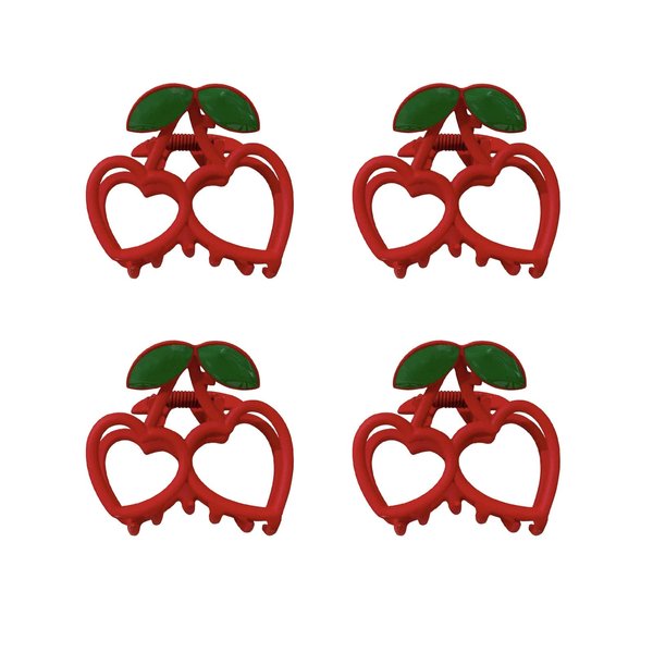 LARATH 4 Pieces Small Alloy Hair Claw Clips Cherry-shaped Hair Jaw Clamp Non-slip Sweet Barrettes Hairpins Adorable Hair Grip Headwear for Girls Women Gifts Hair Accessories, Red+Green (Red-B)