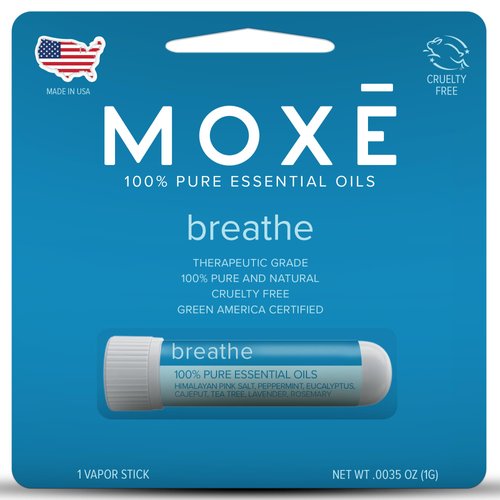 MOXE Breathe | Himalayan Salt Inhaler | Help Clear Congestion, Boost Focus and Improve Breathing | Natural Aromatherapy | Peppermint, Lavender and Tee Tree Essential Oil (1 Pack)