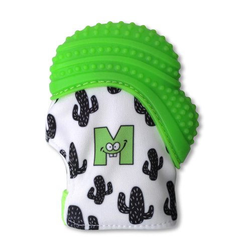 Malarkey Kids Munch Mitt Teething Mitten - The Original Mom-Invented Silicone Teether Mitten with Travel Bag – Ideal Teething Toys - Green Cactus
