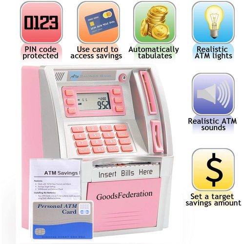 2024 Upgraded ATM Piggy Bank for Real Money for Kids Adults,Toy Money Bank with Card,Password,Coin Recognition,Bill Feeder,Balance Calculator,Electronic Money Safe Coin Box,Hot Gift for Boys Girls