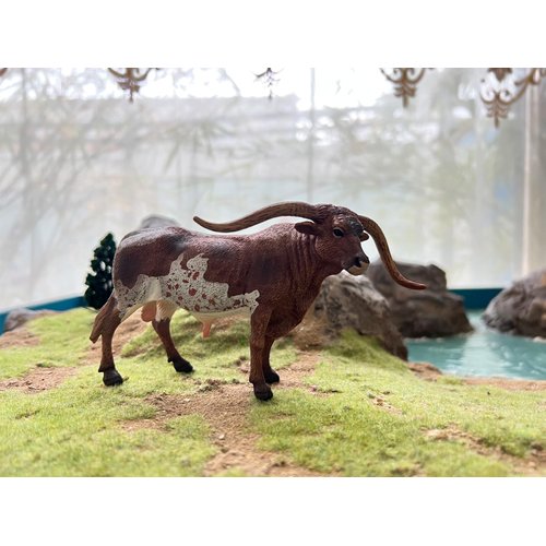 Gemini&Genius Longhorn Cow Toy Action Figure, Farm Animal Toys, Hand Painted, 6 Inches Length, Realistic and Durable Farm Toys for Children Boys and Girls Gift