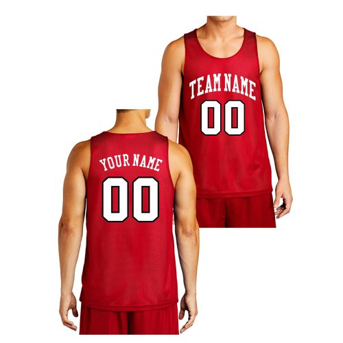Custom Reversible Basketball Jersey - Front and Back (Adult Medium, Red)