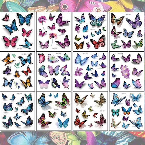 Ooopsi Butterfly Tattoos for Kids Womens - 110 Pcs 3D Tattoos, Colorful Body Art Temporary Tattoos, Butterfly Party Favors