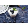 Oasis Creations Hexagonal Mini Bowl-Lids & Spoons Included- 3.3 ounce -40 Count -Clear Plastic - Six Sided Bowl - Flower Cup-Mini Dessert Cup- Serving Bowl -Snack Bowl-Disposable or Reusable