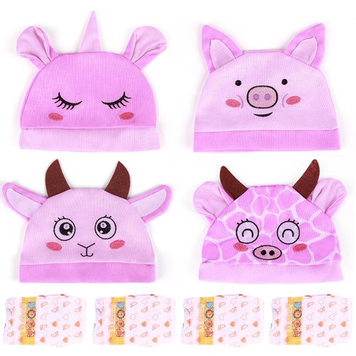 BABESIDE 4 Pcs Baby Doll Hat with Doll Diaper for 18-22 Inches Dolls, Animal Style Purple Doll Hat, Baby Doll Accessories for Newborn Baby Doll Boy&Girl