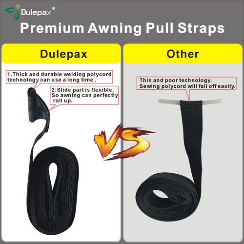 Dulepax RV Awning Pull Straps, 96 Inches Long Straps with Welding Polycord Technology. Universal Patio Awning Pull Straps (1 Units) Black
