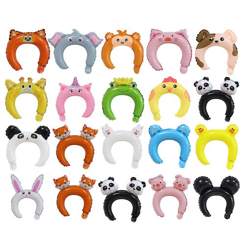 Beauy Girl 50pcs Zoo Animal Inflatable Headbands Wildlife Safari Balloon Hair Hoop Animals Balloons Hat for Jungle Theme Birthday Party Favors, Assorted Style