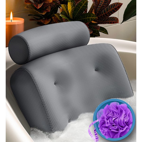 Everlasting Comfort Luxury Bath Pillow for Tub - Bath Tub Pillows for Head and Neck Support - Strong Suction Cups, Quick Drying - Thick Foam Cushion - Bathtub Pillow Cushion for Extra Back Support